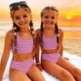 thumbnail image 5 of CCRFTGI Girls Swimsuit Size 6-7 Two Piece Sets Swimming Bathing Suits Beach Holiday Striped Girls Bikini Cute Summer Girls Fashion Swimsuits Swimwear Pink 1-2 Years, 5 of 9