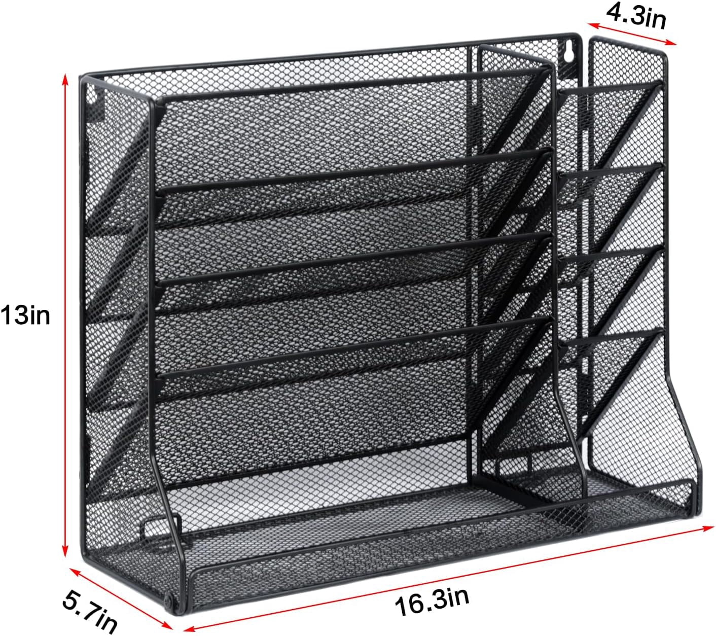 X-COSRACK 4-Tier Wall Mounted File Organizer, Adjustable Metal Mesh Paper Holder with Stable R-Shaped Base, Desktop Hanging Magazine Rack for Home Office & School, Letter Size, Black