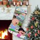 thumbnail image 1 of La Pequeña Lola visita la ciudad Tema: Calcetines de Navidad, fino lino blanco para colgar en escaleras y chimenea, decoración navideña para el hogar, regalo de Navidad. 45cm × 32cm, 1 of 5