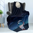 thumbnail image 4 of Space Soft Flannel Fleece Throw Blanket, Astronaut in Spacesuit Holding a Moon Shaped Balloon in His Hand Print, Cozy Plush for Indoor and Outdoor Use, 60" x 80", Indigo and Pale Grey, by Ambesonne, 4 of 5