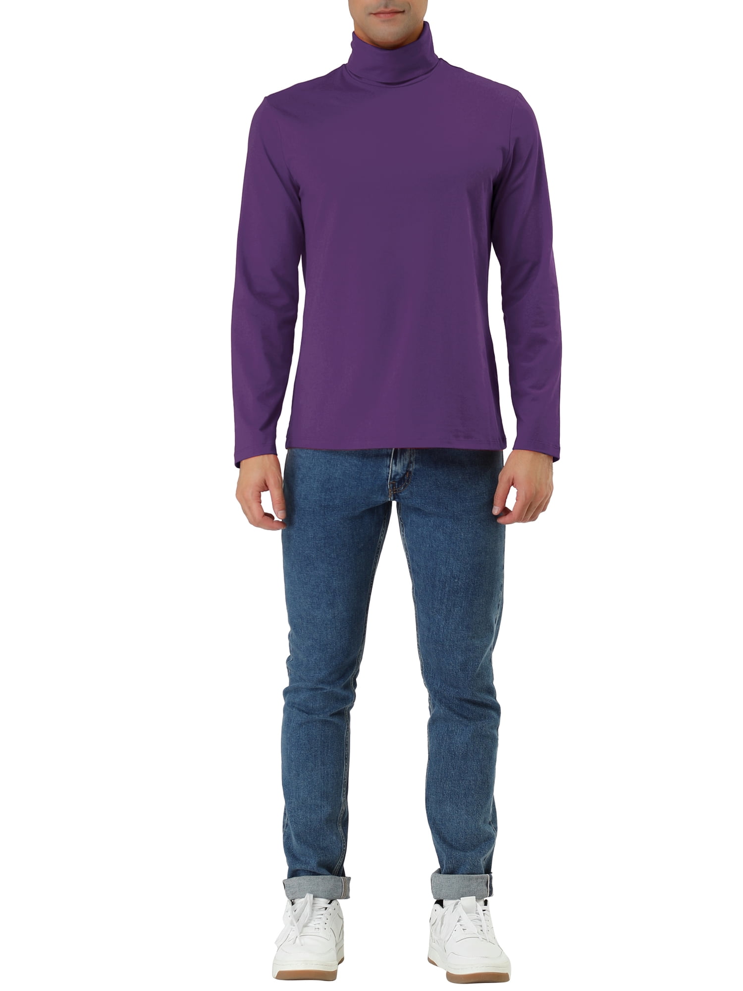 Unique Bargains Men's Pullover Lightweight Long Sleeve Top Turtleneck T-Shirt 46 Dark Purple