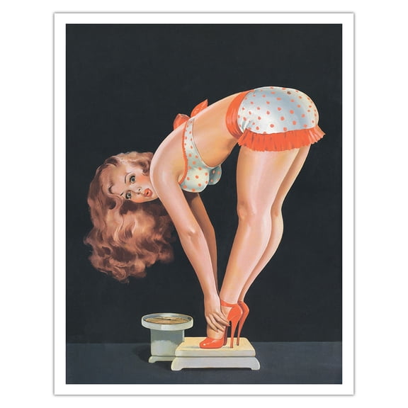 On a Scale - Wink Magazine Cover April 1955 - Vintage Pin Up Girl Print by Peter Driben C.1955 - Fine Art Matte Paper Print (Unframed) 11x14in