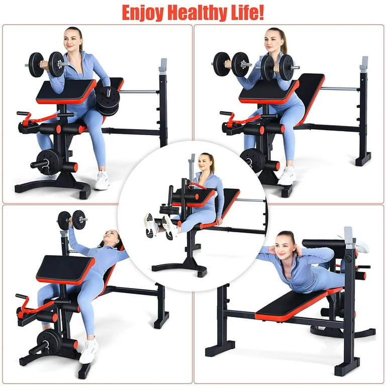 Adjustable Olympic Weight Bench With Squat Rack Preacher Curl Leg Developer Lifting Press Exercise Equipment For Full Body Strength Training Home