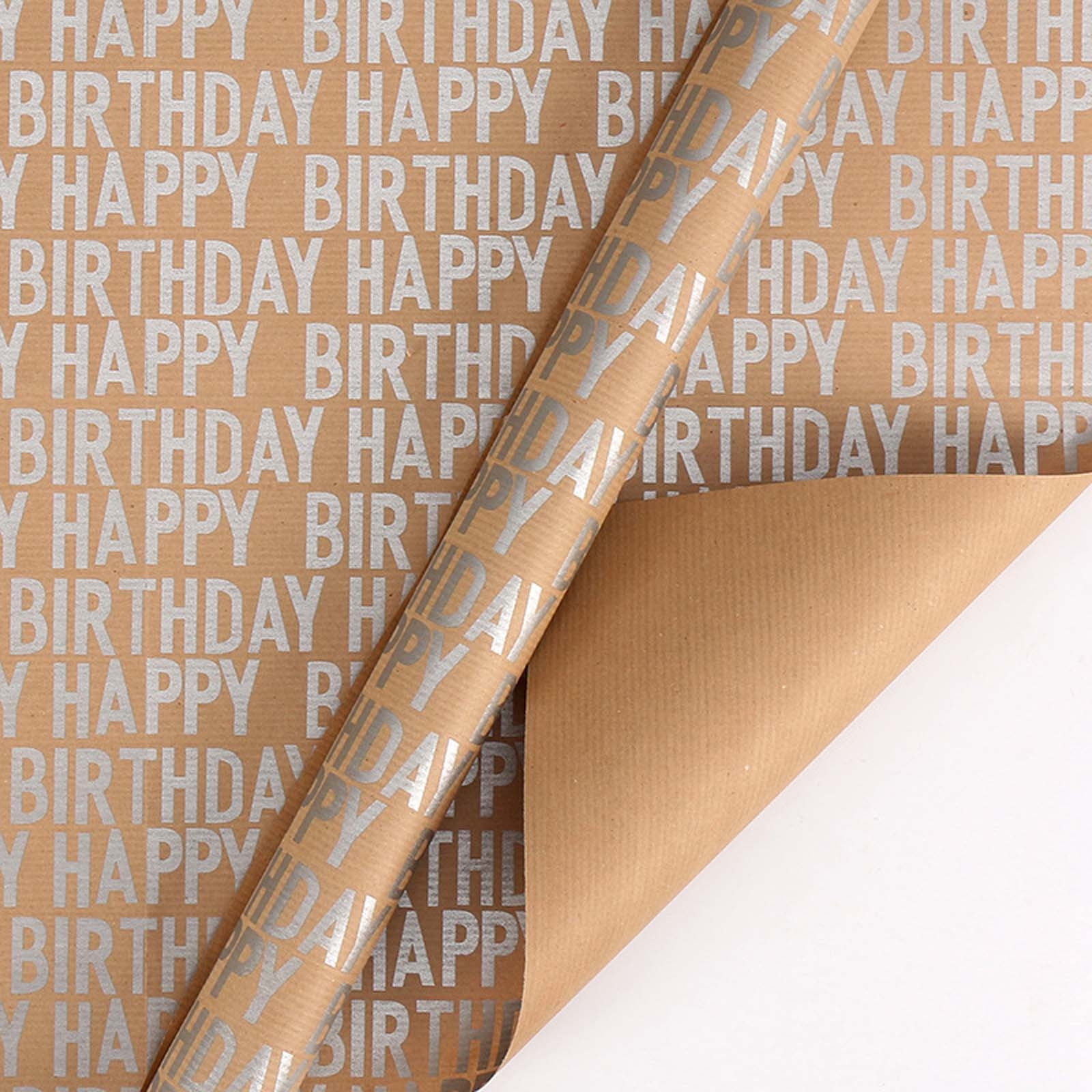 Birthday Wrapping Paper Brown Kraft Gift Wrapping Paper, 6 Sheets 27x20  Inch