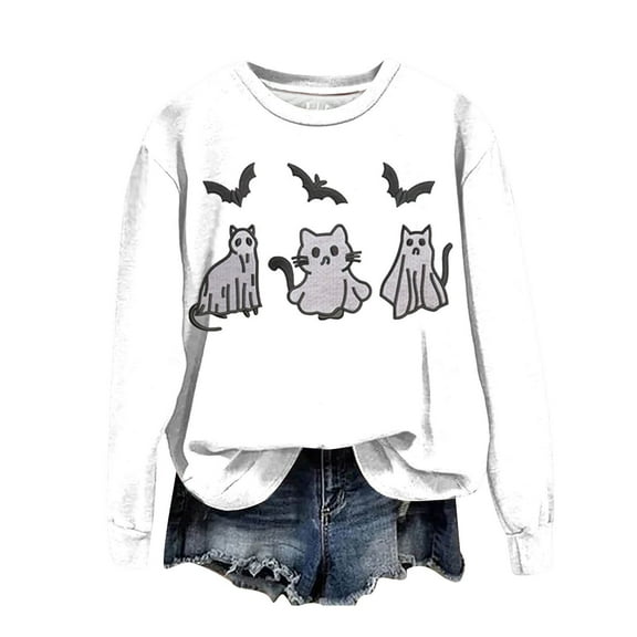 Women's Sweatshirts Ghost Graphic T-Shirt Long Sleeve Pullover Tops Gothic Fall Outfits 2024