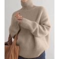 thumbnail image 6 of Womens Mock Neck Sweaters Oversized Chunky Long Sleeve Knit High Low Hem Pullover Top Fall Winter Fashion Camel Color XS, 6 of 9