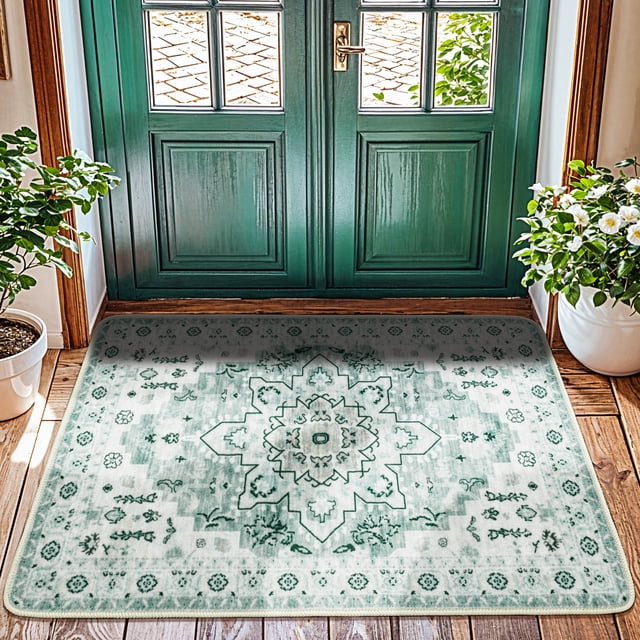 Sonoro Kate Alfombras 2x3 para Salón Recámara, Alfombra Interior Boho Antideslizante Lavable a Máquina, Verde