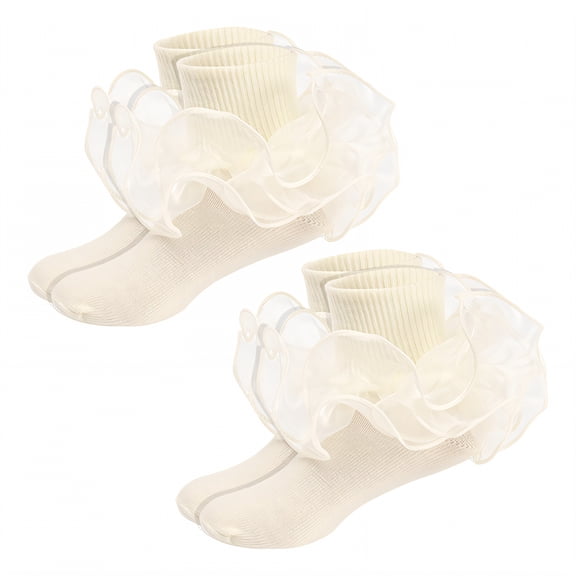TELOLY 2Pairs Kids Socks,8-10 Years Old Ruffle Socks,Lace Socks Lace Socks,White,Xl