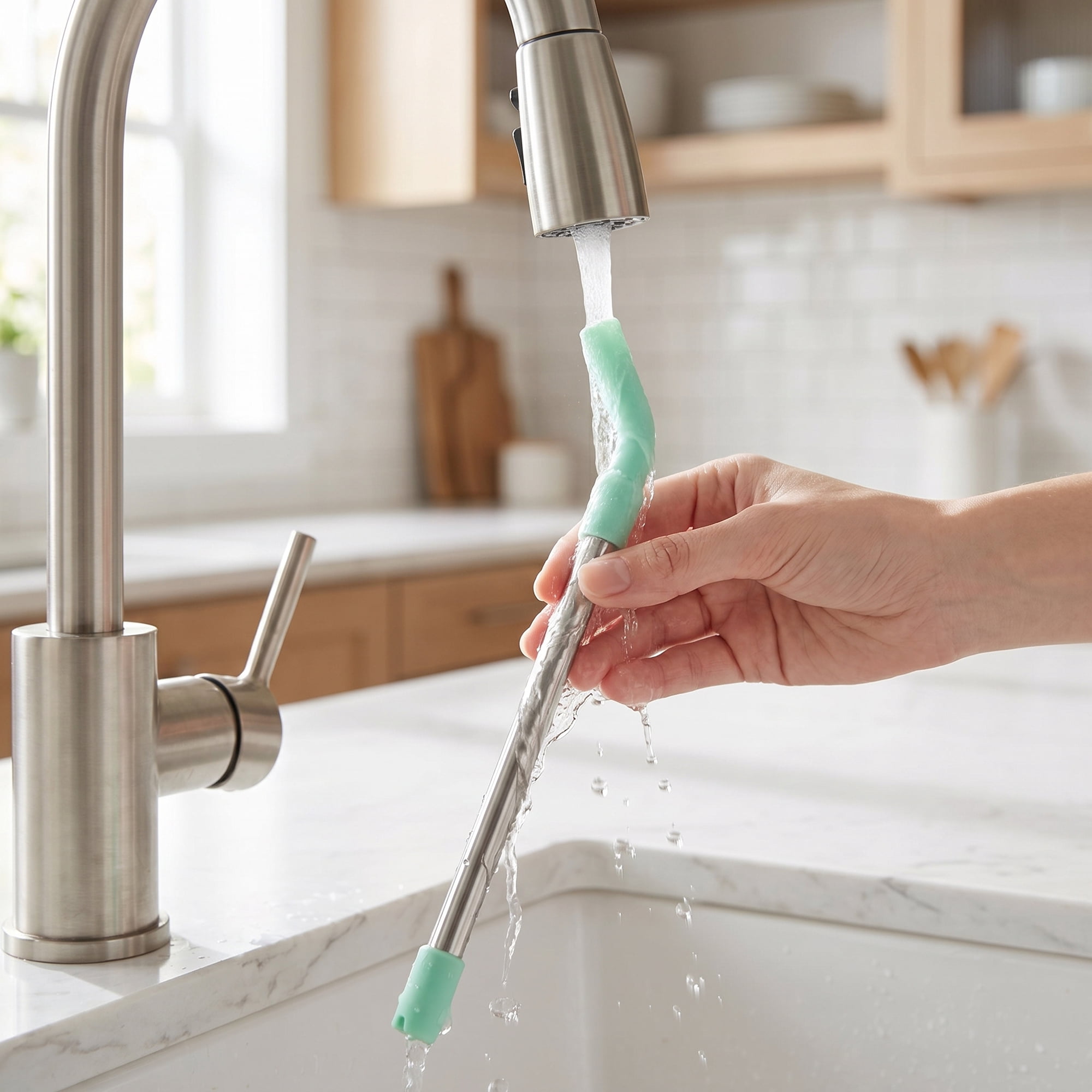 Unique Bargains 8Pcs Stainless Steel Silicone Dishwasher Safe Straws Light Green