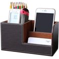 thumbnail image 1 of KINGFOM Pu Leather Desktop Organizer Pen Container with Drawer, Multi-Function School Office Supplies Storage Box for Keys, Pen/Pencil, Cellphone, Business Cards, Paper, Remote Control Holder Brown, 1 of 1