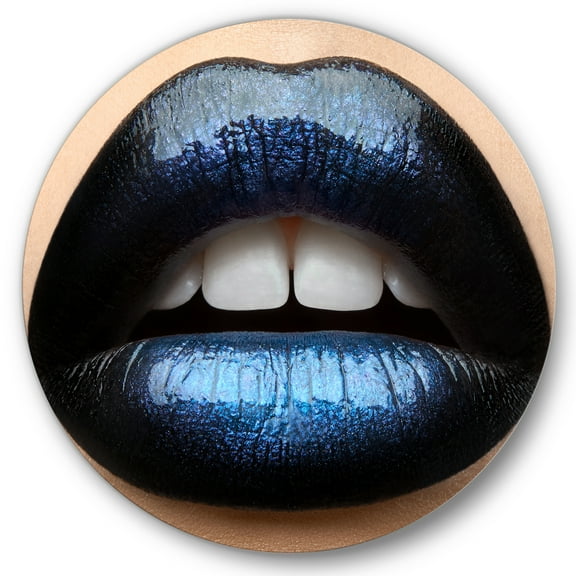 Designart 'Girl Lips With Black and Blue Lipstick' Modern Circle Metal Wall Art 36x36 - Disc of 36