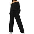 thumbnail image 5 of HAiming Women's Oversized Long Sleeve Jumpsuits Trendy off Shoulder Tops Drawstring Wide Leg Rompers Casual Outfits, 5 of 8
