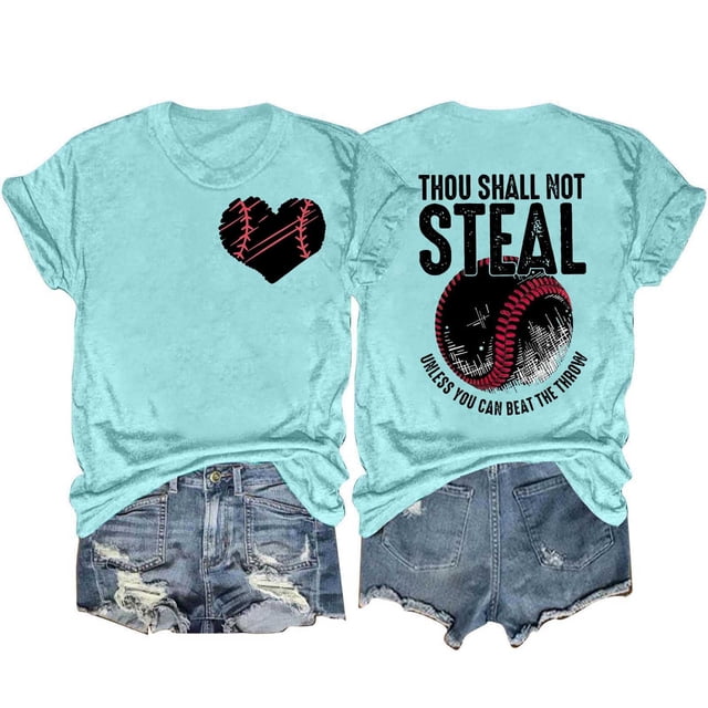 Shorts pour Femmes, Chemises à Manches Courtes pour Femmes, T-Shirt Décontracté de Baseball Amour Double Face Imprimé Manches Courtes Col Rond