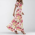 thumbnail image 4 of Karight Robe Longue en Mousseline à Fleurs pour Femme, Été, à Volants, Manches Courtes, Robe Maxi, Col en V, Fluide, Bohème, Plage, Fête, 4 of 8