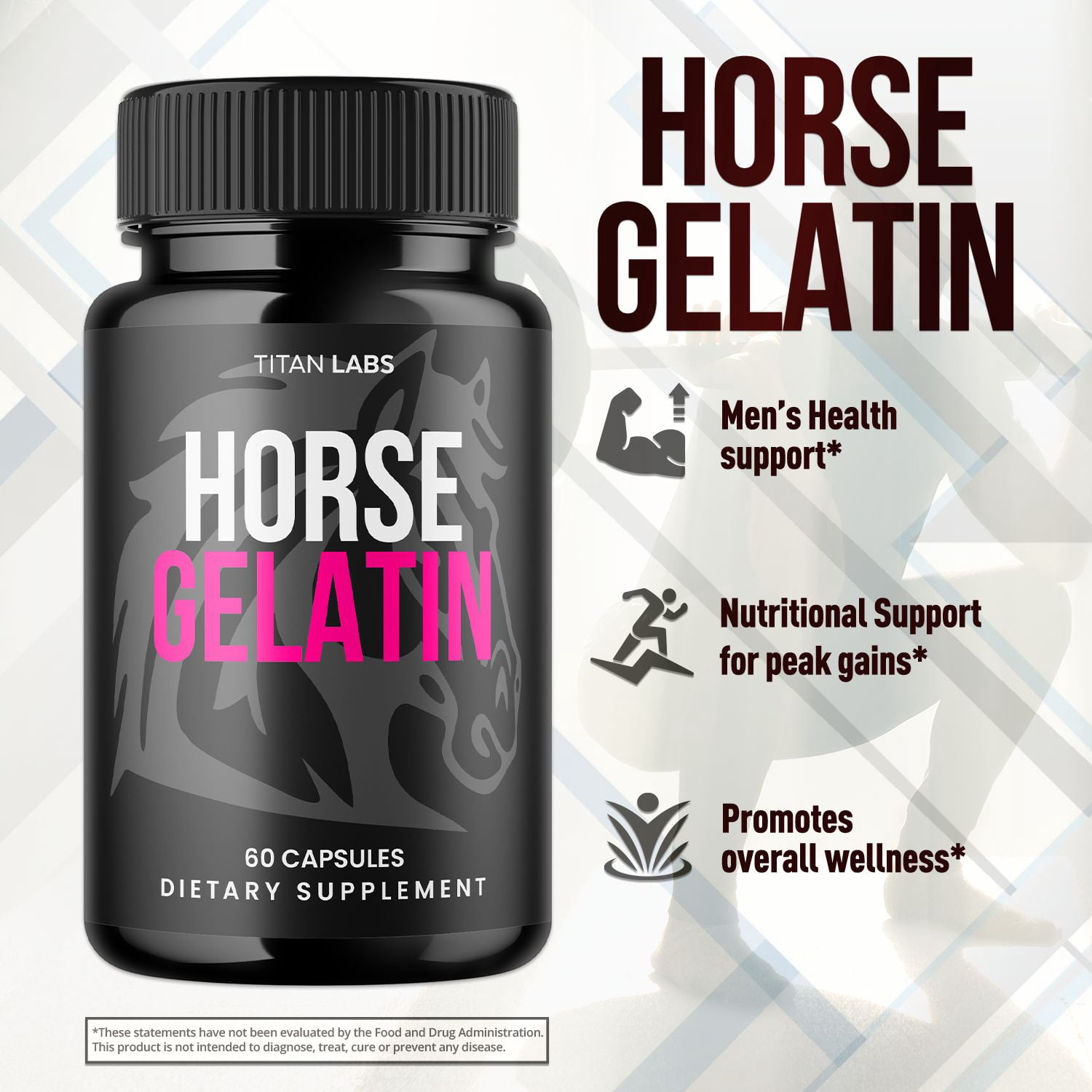 Horse Gelatin Advanced Formula Natural Supplement Pills for Max Strength HorseGelatin 300 Capsules