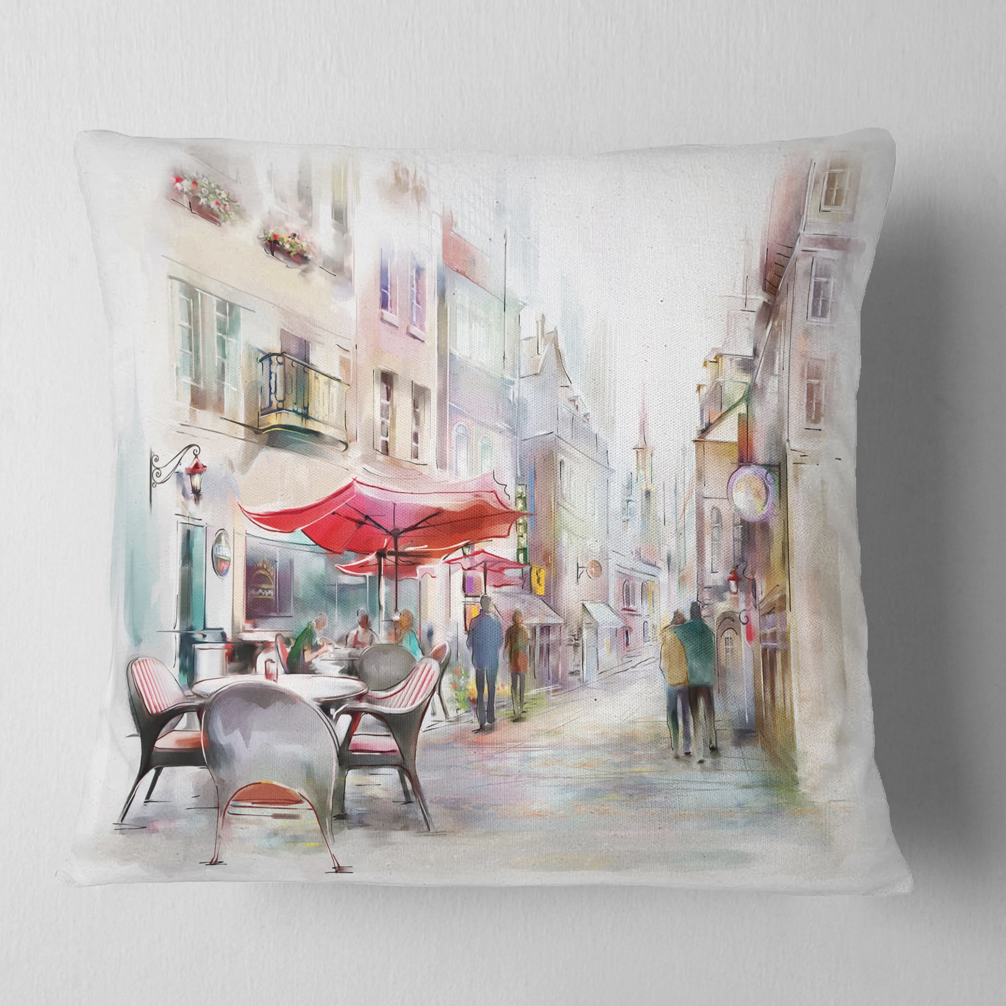 Designart Illustrated Street Art Cityscape - Abstract Cityscape Throw Pillow - 16x16