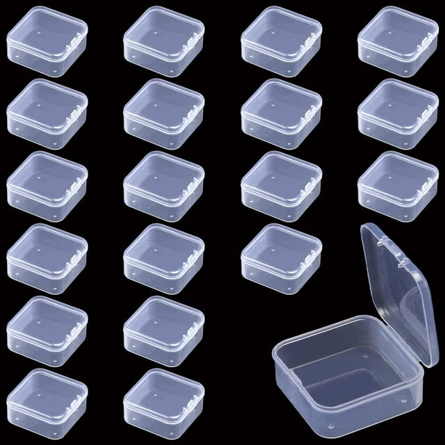 20 Pieces Small Clear Plastic Boxes Plastic Boxes with Square Lid Mini Clear Plastic Box Small Plastic Containers for Beads, Jewelry, Pills