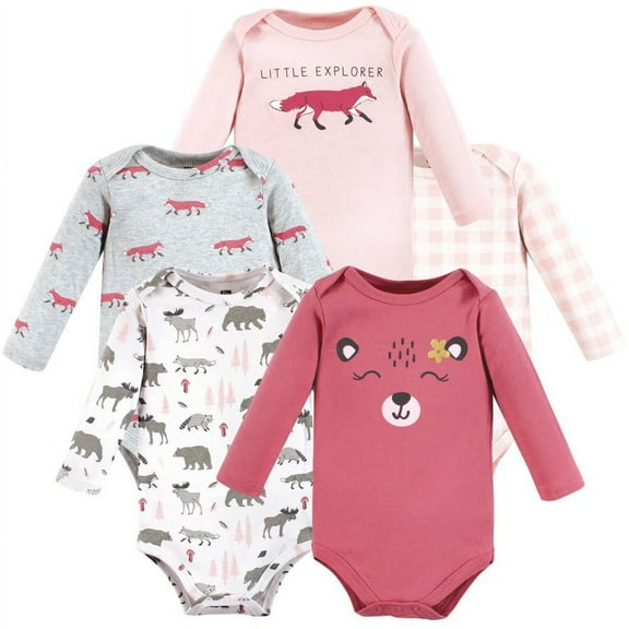 Hudson Baby Cotton Long-Sleeve Bodysuits, 5-Pack, Newborn- 24 Months