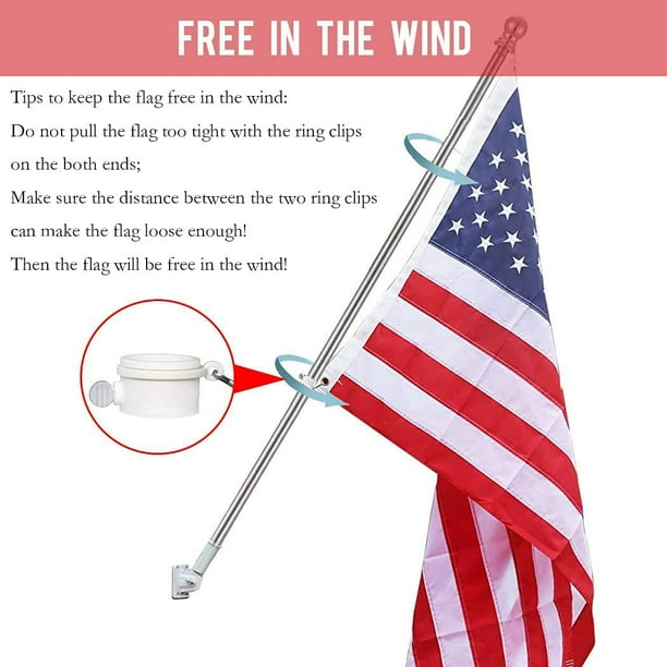 6FT Flag Pole for House 304 Stainless Steel Flagpole with Rotating Rings Metal Bracket Use for Backyard Garden Yard Truck Boat Flag Pole Bracket
