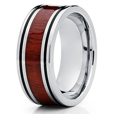 - Koa Wood Titanium Ring 8mm Titanium Wedding Band Polished Silver Wedding Band Flat Design Men Comfort Fit
