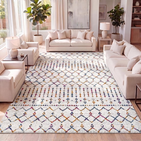 JONATHAN Y MOROCCAN HYPE 5 x 8 Area Rug, Boho Vintage Diamond - Cream/Multi, MOH101H-5