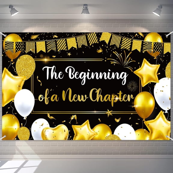 Retirement Farewell Party Decorations Beginning of a New Chapter Decor Retirement Banner for Party Sign Extra Large Black Gold Backdrop for Miss You Going Away, 71 x 43 Inch