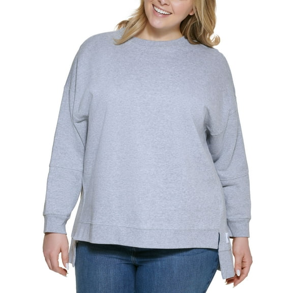 Calvin Klein Jeans Trendy Plus Size High Low Sweatshirt Pearl Grey Heather 2X
