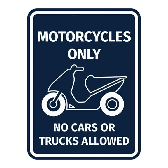 Signs ByLITA Portrait Round Motorcycles Only No Cars or Trucks Allowed ABS Plastic | Laser Engraved | Easy Installation | Elegant Design Sign (Navy Blue / White) - Large