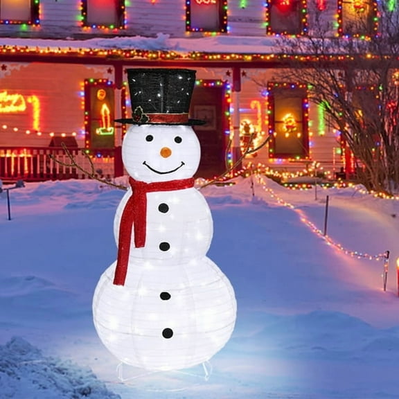 Christmas Snowman Garden Decoration - Snow Fleece Surface, Iron Pipe Base, 120 LED Lights, Indoor/Outdoor Festive Decor