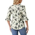 thumbnail image 3 of INSPIRE CHIC Women's Top Fall Floral Casual Square Neck Ruffle 3/4 Sleeve Tunic Top S Beige, 3 of 6