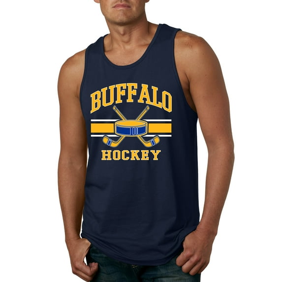 Wild Bobby City of Buffalo Hockey Fantasy Fan Sports Men's Tank Top, Navy, Medium