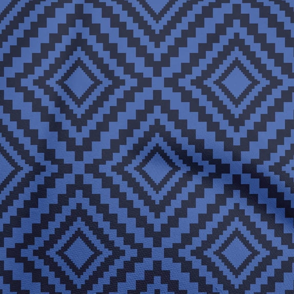 oneOone Cotton Poplin Twill Medium Blue Fabric Geometric Sewing Material Print Fabric By The Yard 56 Inch Wide