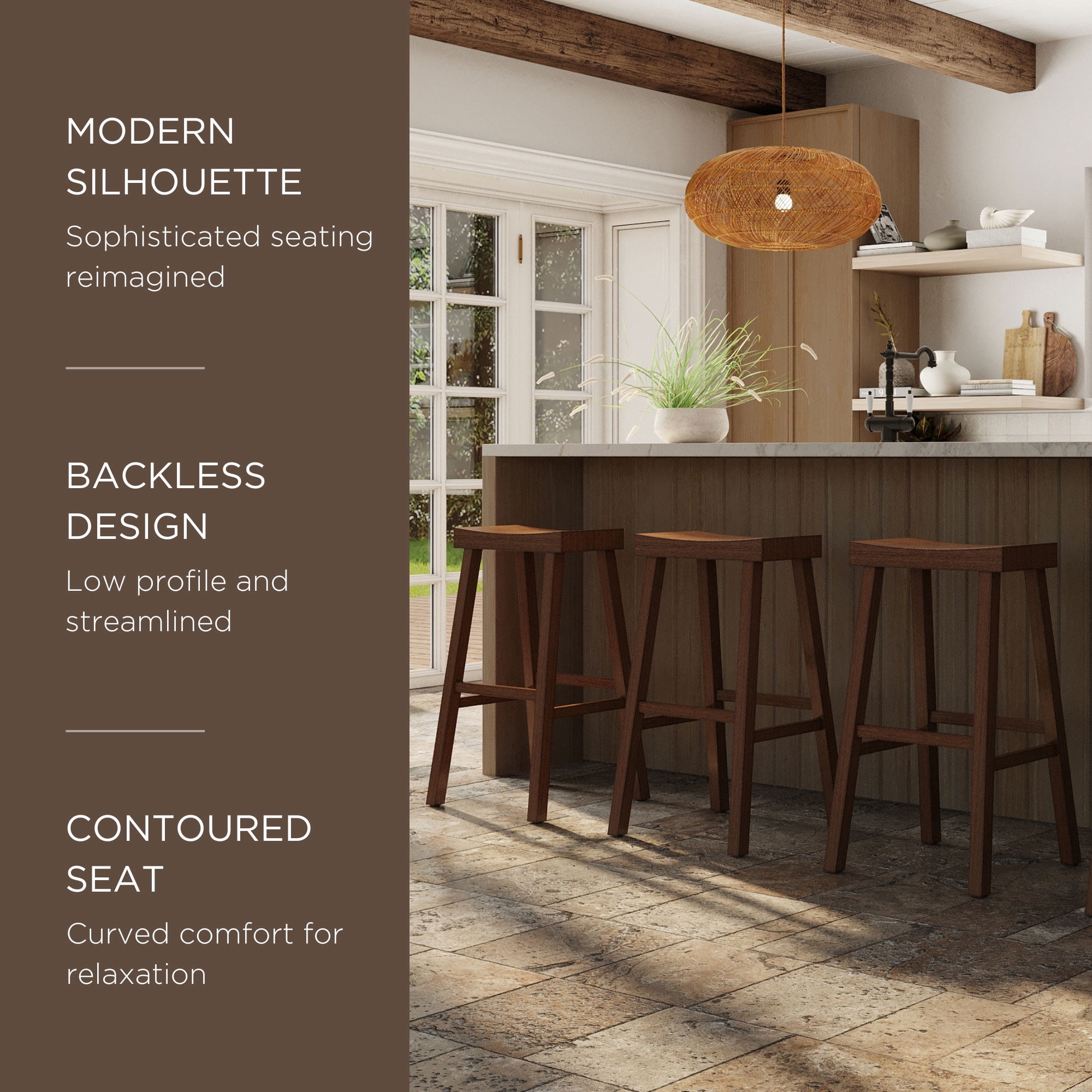 Open Box Maven Lane Wooden Rustic Aesthetic Bar Stool, Antiqued Finish