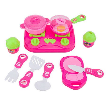 Pretend Kitchen Dishes 11Pcs Pink Kids House Kitchen Toy Cooking Food Dishes Cookware Pretend & Play Kitchen Playset ()