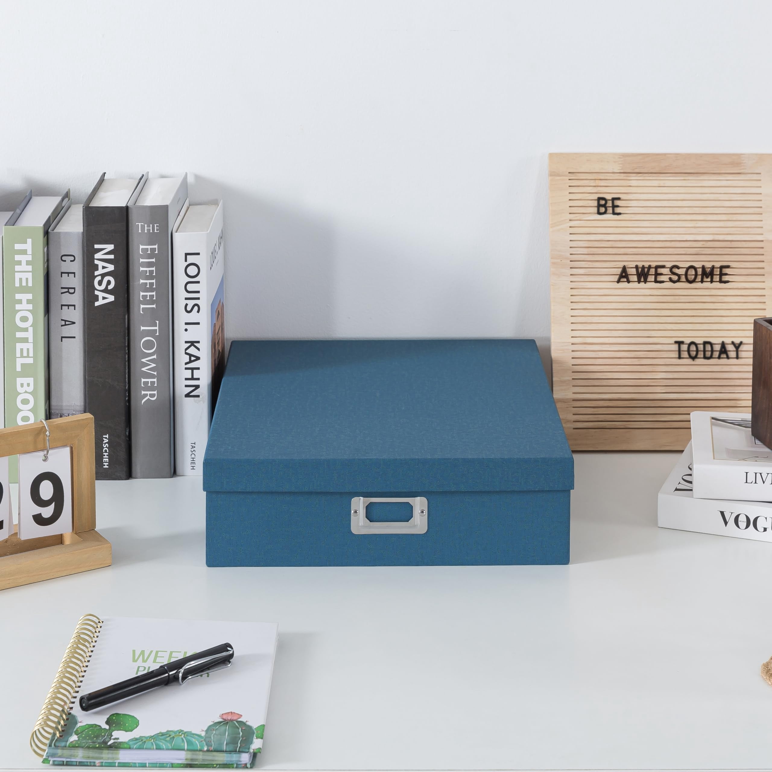 Cardboard Decorative Photo Storage Box With Lid  14.8 * 13.0 3.7 In Picture For Keepsakes And Memorabilia Album Memories Scrapbook Artwork Stationary Blue