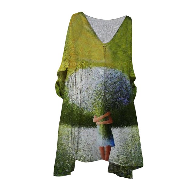 Vestido HUOGUO Vintage Floral Manga 3/4 para mujer, talla grande