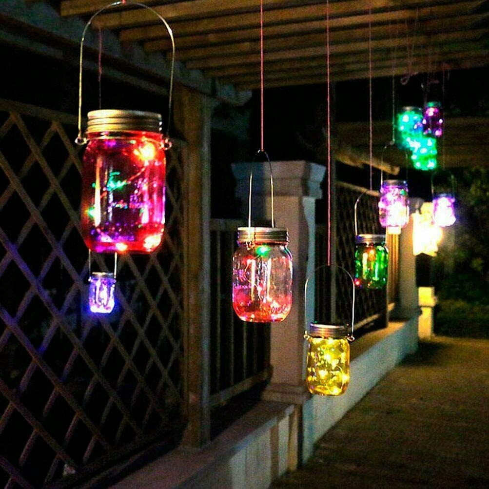 Epicgadget (2 Pieces) Solar Garden Decor Lights - Outdoor Solar Fairy String Light with Mason Jar and Hanger Auto On/Off Hanging Solar Lanterns for Garden Yard Patio Party Wedding Christmas Decoration