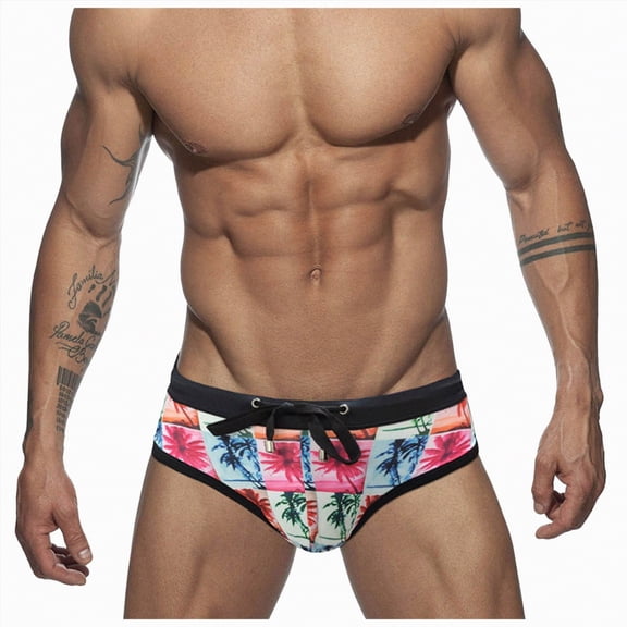 kpoplk Men's Swim Briefs Sexy Bikini Swimwear Mens Funny Print Swimsuit Low Rise Swimming Briefs with Drawstring Size L,Pink
