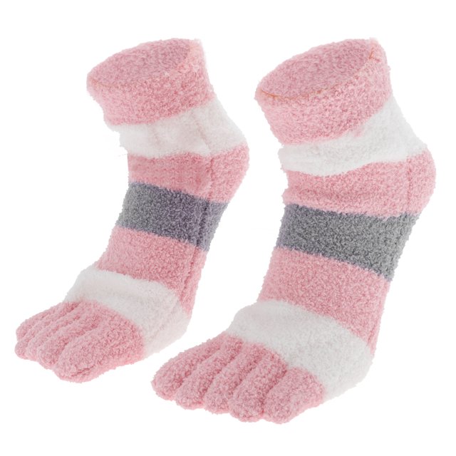Ofertas Únicas 1 Par de Calcetines de Yoga de Cinco Dedos Calcetines de Felpa Cálidos y Duraderos para Mujeres Rosa Blanco Gris