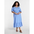 thumbnail image 2 of Terra & Sky Women’s Plus Scoop Neck Maxi Dress with Elbow Length Sleeves, Size 0X-5X, 2 of 5