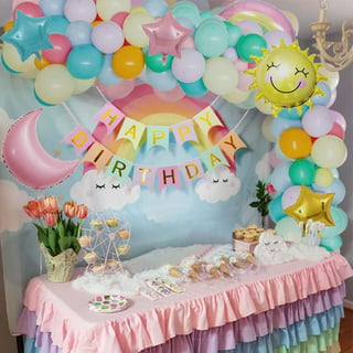 Rainbow Party Decorations, Pink Rainbow Cloud Party Supplies 193Pcs  Tableware Set Included Banner, Plates, Napkins, Cup, Straw, Tablecloth for  Kids