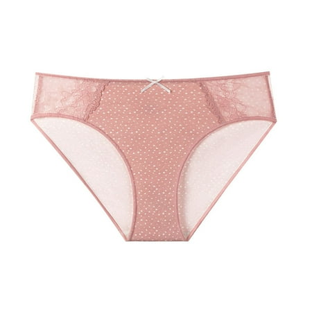 VMESZQFG Underwear for Women Seamless Soft Slim Fit Lace Underwear Women Lace Bow Polka Dot Plus Size Mid Waist High Slit Wrap Cotton Lace Bikini Panties