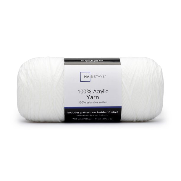 Mainstays Medium Acrylic White Yarn, 798 yd