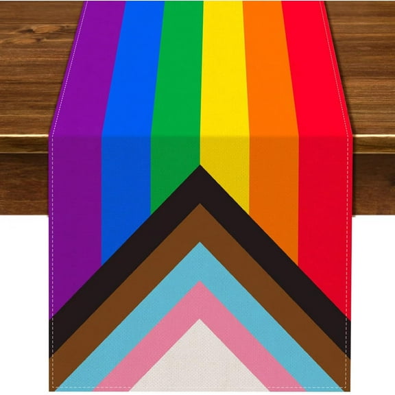 Rainbow Table Runner Rustic June Pride Month LGBTQ Party Decoration Linen Farmhouse Home Dining Room Kitchen Table Decor (13.8" x 71")