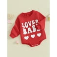 thumbnail image 4 of 0-18M Baby Girls Boys Rompers 3M 6M 12M 18M Valentine's Day Clothes Letter Heart Fuzzy Embroidered Long Sleeve Jumpsuit, 4 of 10