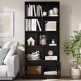 thumbnail image 3 of Cozy Castle 70" Tall Black Bookshelf with 12 Cubes and 2 Doors, 4-Tier Open Shelf Bookcase with Cabinet, Modern Cube Storage Organizer for Living Room, and Office, 3 of 9
