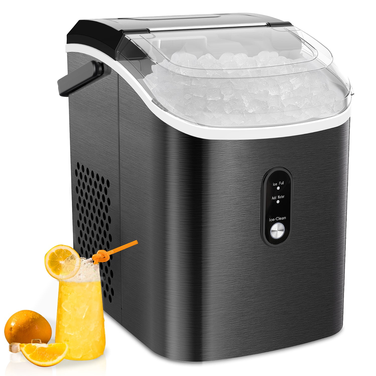 Joy Pebble 33Lbs/Day Countertop Nugget Ice Maker,Potable with Scoop,Cubes Ready in 10 Mins,Red