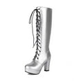 thumbnail image 2 of Metallic Knee High Combat Boots for Women Punk Gothic Leather Platform Chunky Heels Tall Riding Dress Boots, 2 of 3