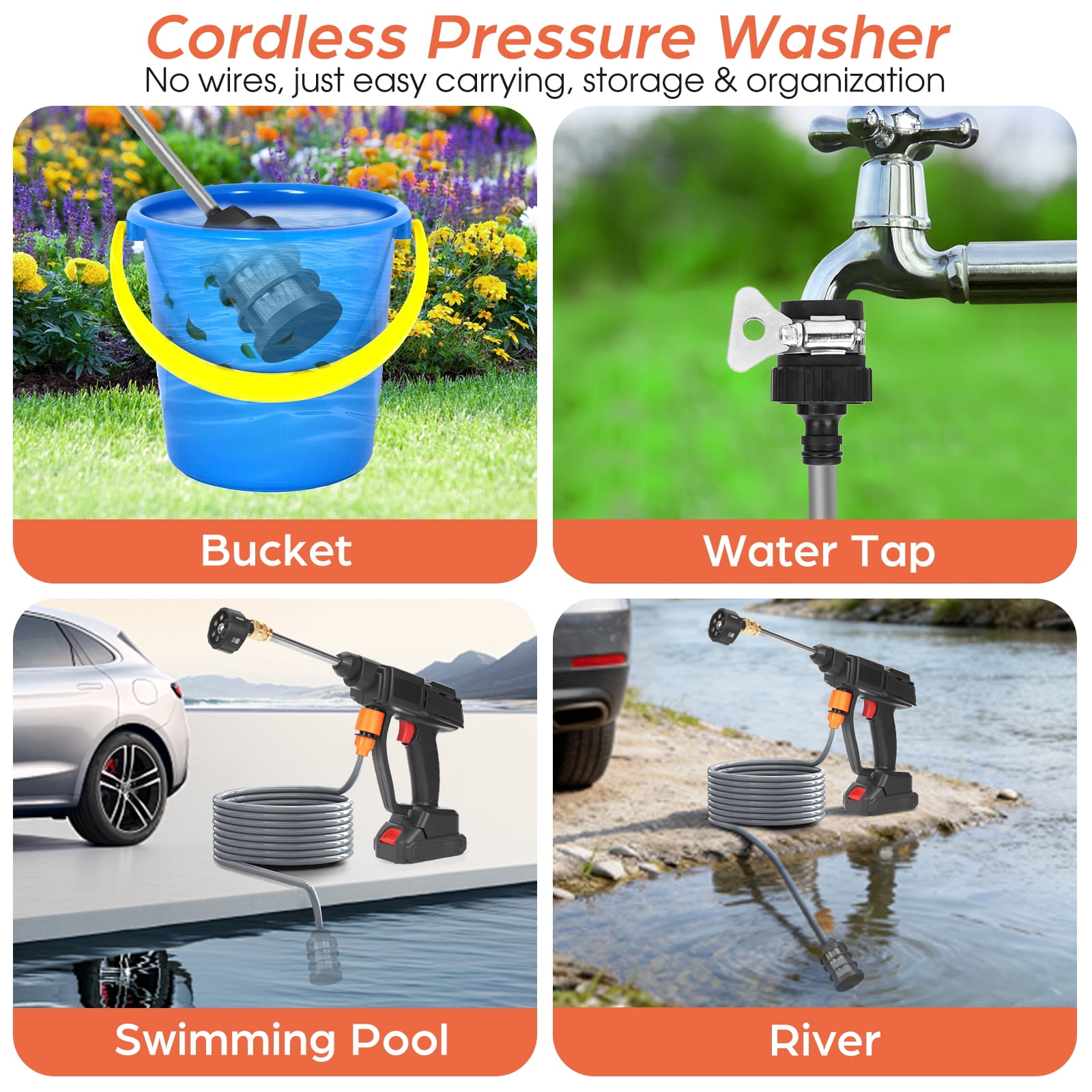Furuoping Cordless Pressure Washer – Electric Power Cleaner 1100 PSI Battery Powered with Foam Cannon and 6-in-1 Nozzle for Outdoor Garden Wall Cleaning