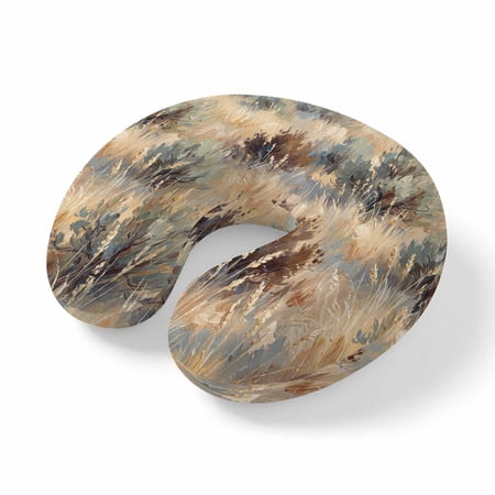 Neck Pillow Watercolor Wilderness Art Memory Foam U-Shaped Travel Pillow for Airplane Car Train Office Nap Portable Soft Head Neck Support for Sleeping & Reclining Oil Painting Western Grass